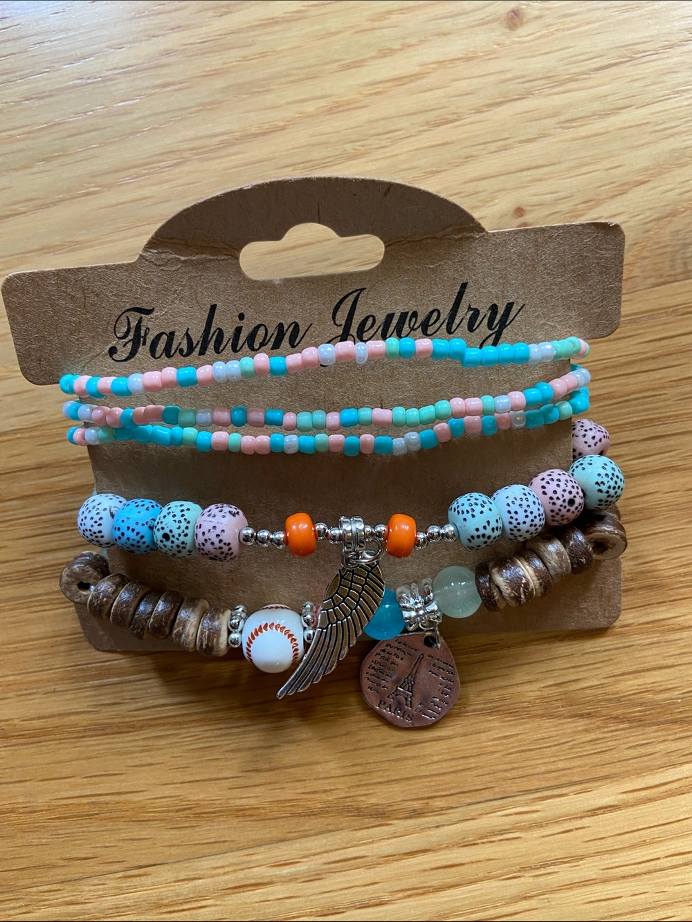 Fashion Jewelry Turquoise, Pink & Orange Beaded Bracelet Set